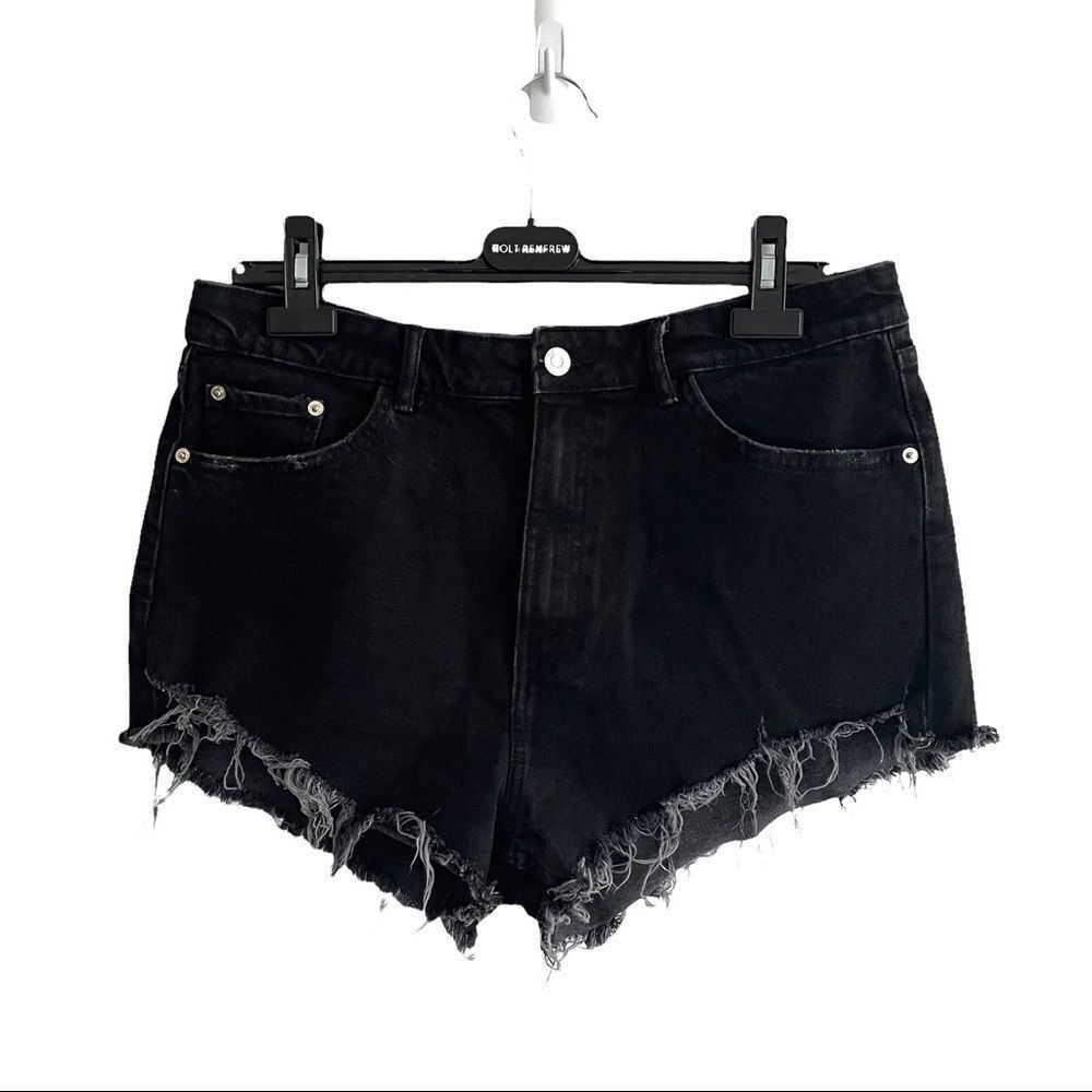 Zara Black High Waisted Cut Off Denim Jean Shorts 12